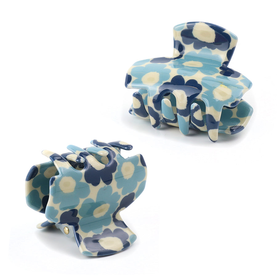Blue Retro Flower Small Claw Clips 2Pk