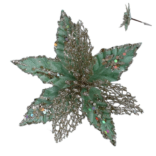 Turquoise Fabric/Mesh Poinsettia Clip