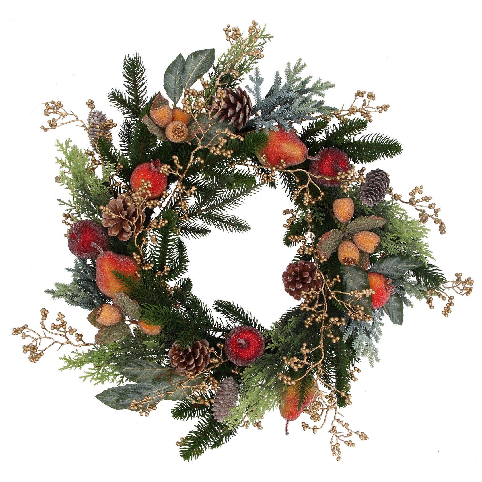 Beaded fruit/fir/gold berry wreath