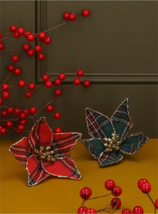 Tartan Fabric Poinsetta Clip