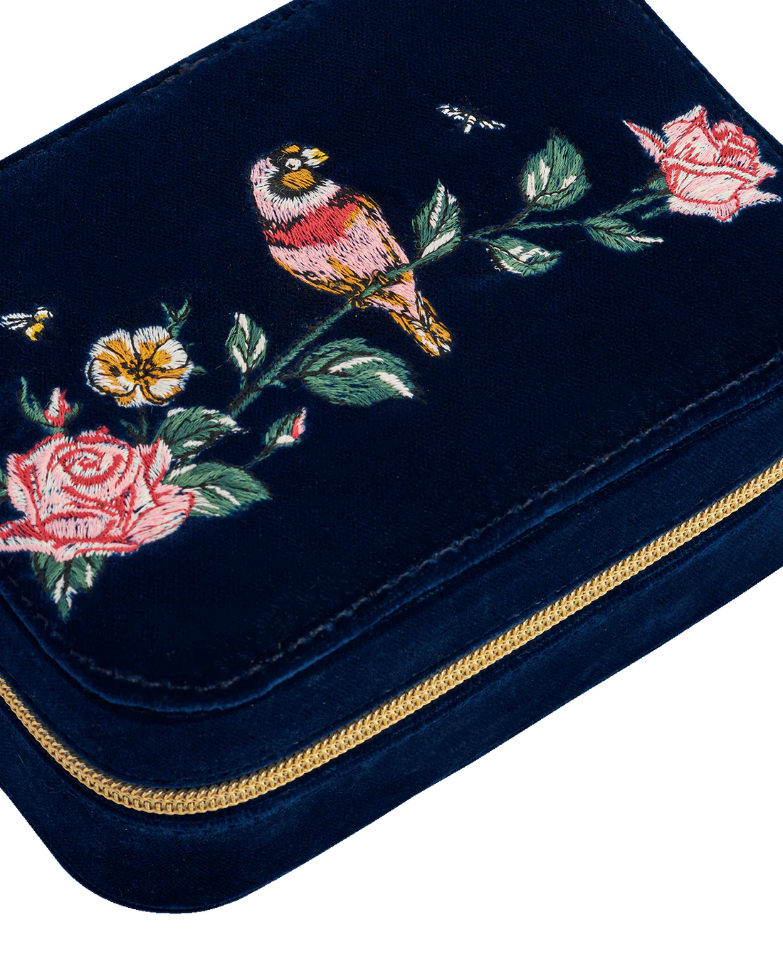 Rosy Posy Embroidered Blue Large Jewellery Box