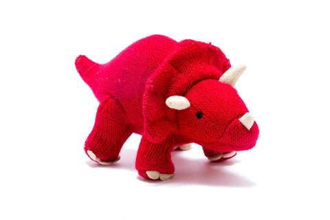 Knitted Triceratops Baby Rattle | Red