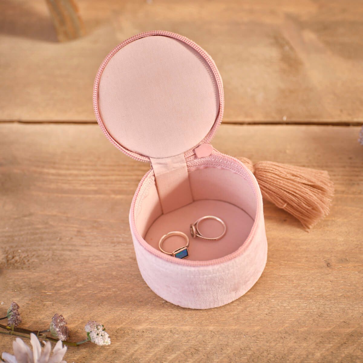 Ditsy Floral Velvet Fabric Embroidery Round Jewellery Box