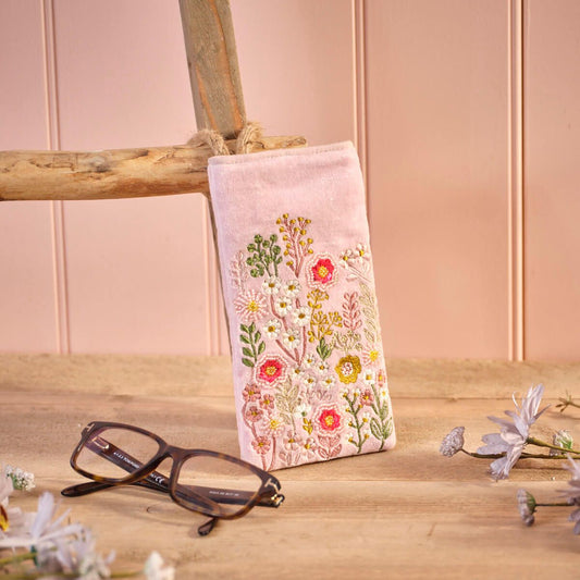 Ditsy Floral Velvet Fabric Embroidery Glasses Case