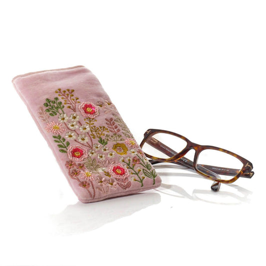Ditsy Floral Velvet Fabric Embroidery Glasses Case