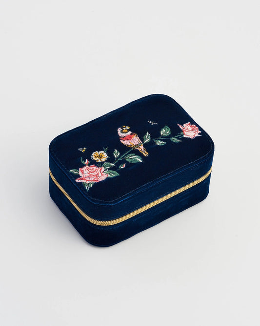 Rosy Posy Embroidered Blue Large Jewellery Box