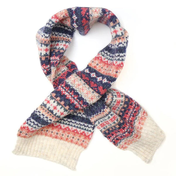 Cream & Coral Fair Isle Pull Through Scarf