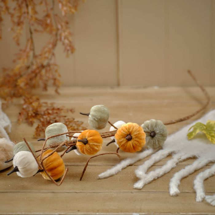 Harvest Pumpkin Velvet Pumpkin Fabric Branch