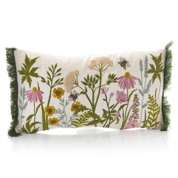 Wildflowers Embroidered Cotton Cushion