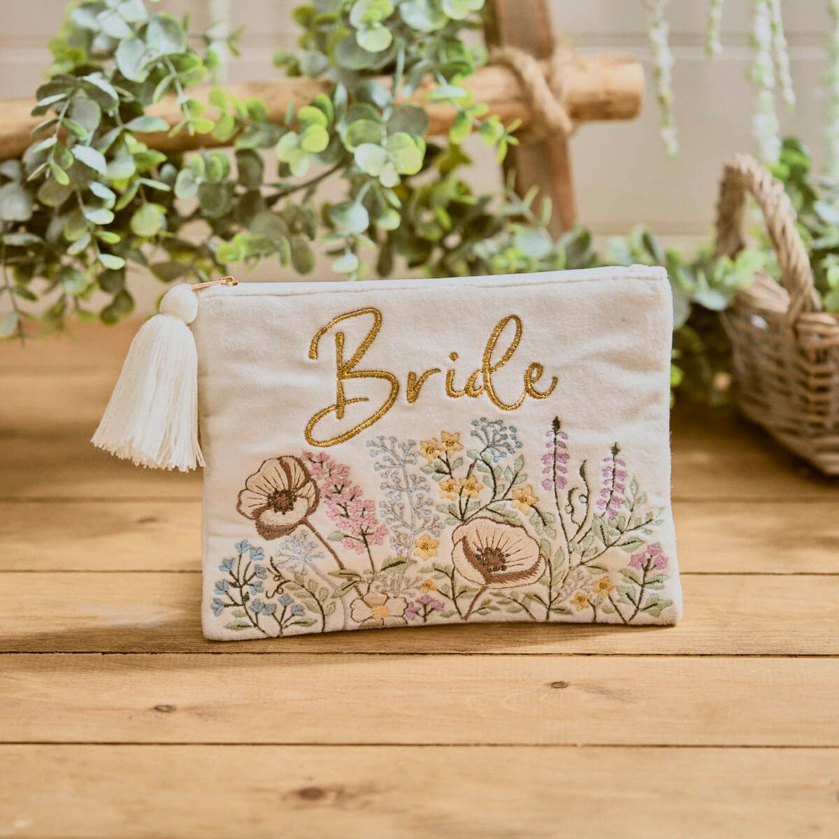 Bride | Embroidered Floral Tassel Pouch