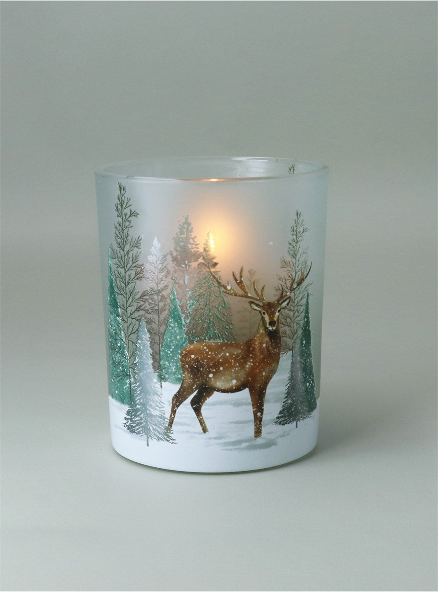 Woodland Stag Snow Scene Glass Nite Lite Sml