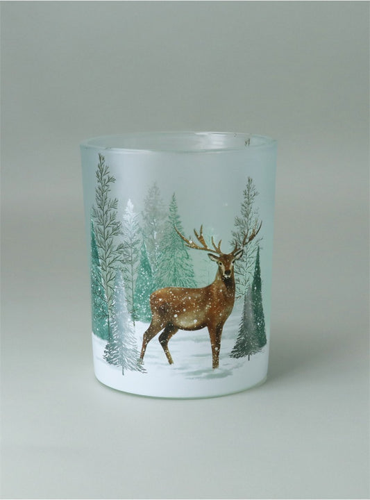 Woodland Stag Snow Scene Glass Nite Lite Sml