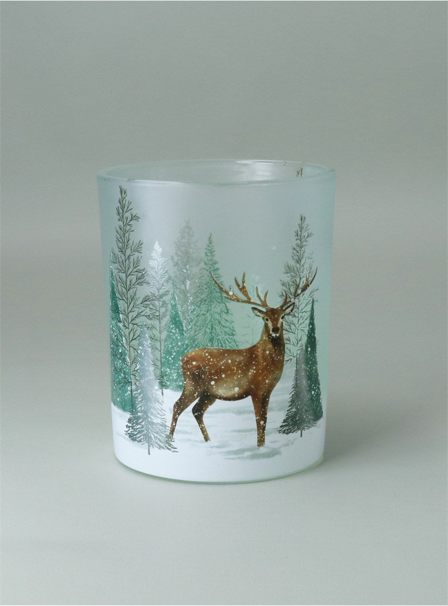 Woodland Stag Snow Scene Glass Nite Lite Lge