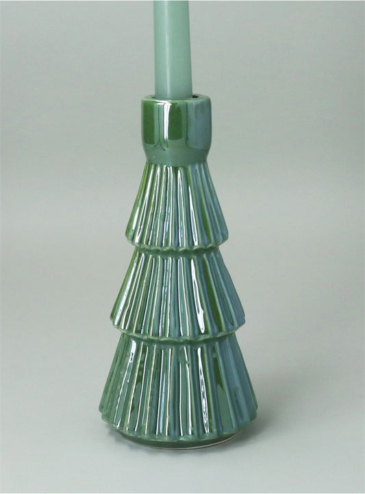 Green Ceramic Christmas Tree Candlestick