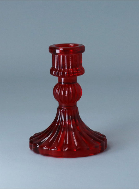 Red Pressed Glass Candlestick