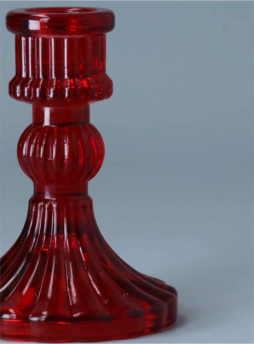 Red Pressed Glass Candlestick