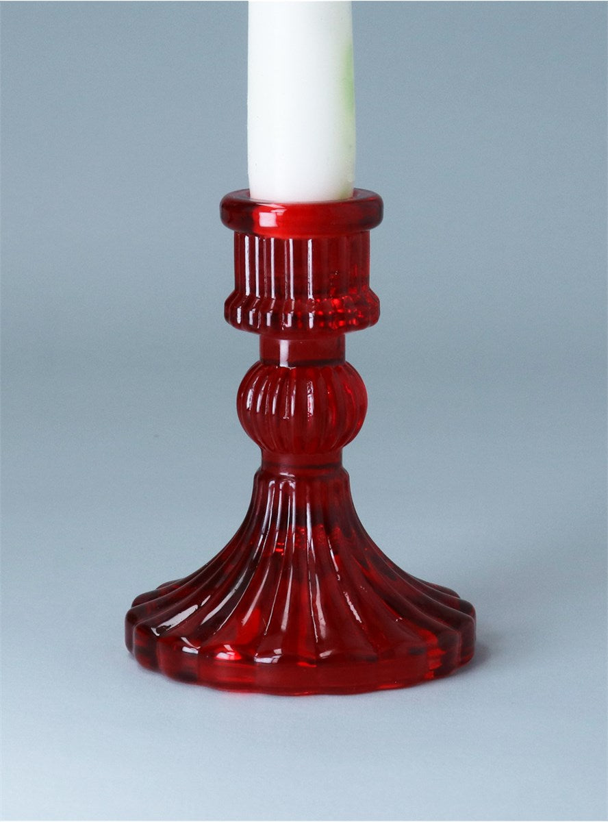 Red Pressed Glass Candlestick