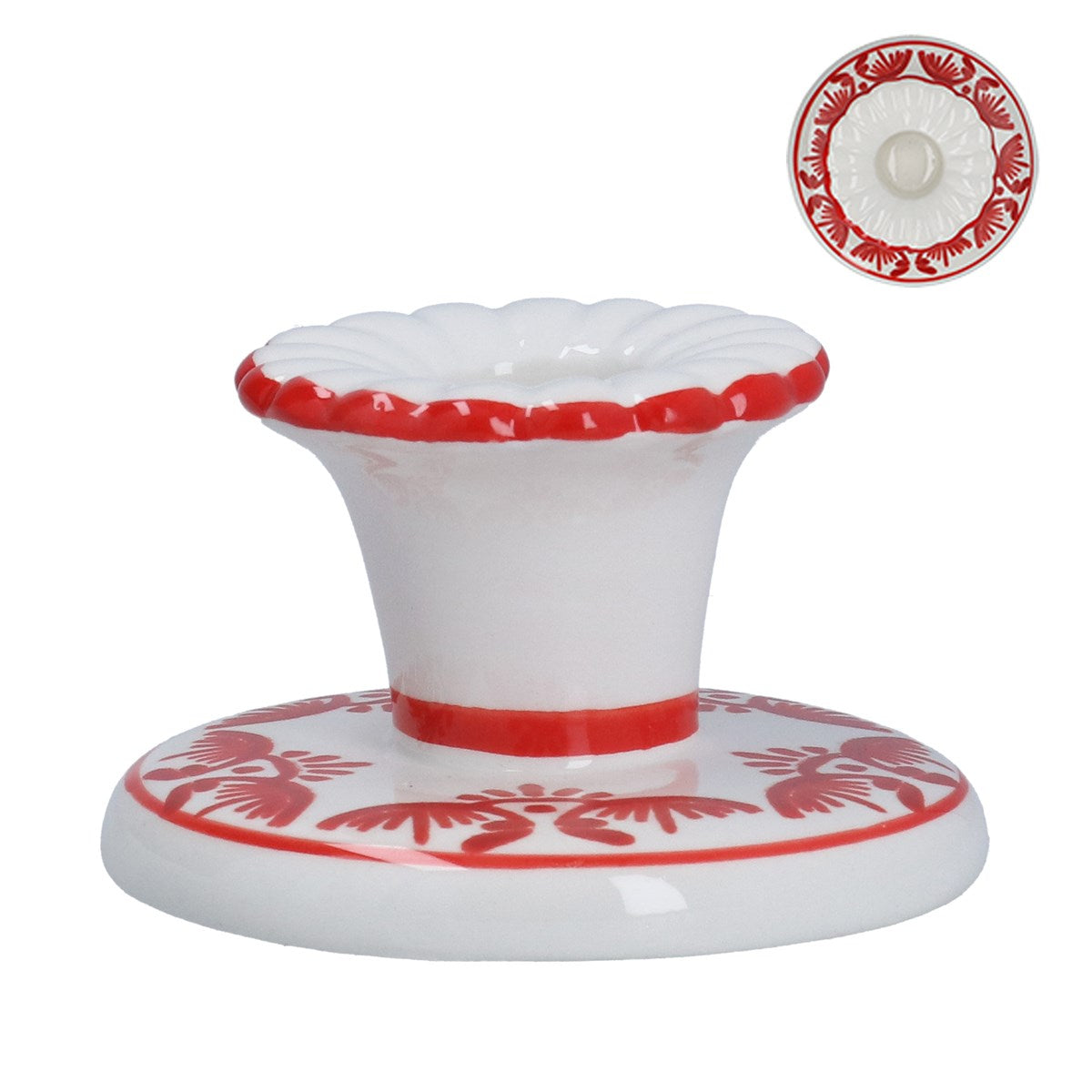 Red Folk Ceramic Short Candlestick
