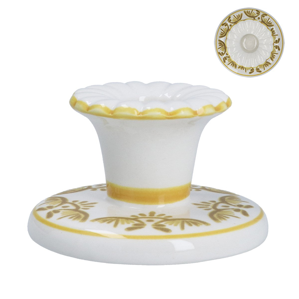 Yellow Folk Ceramic Short Candlestick