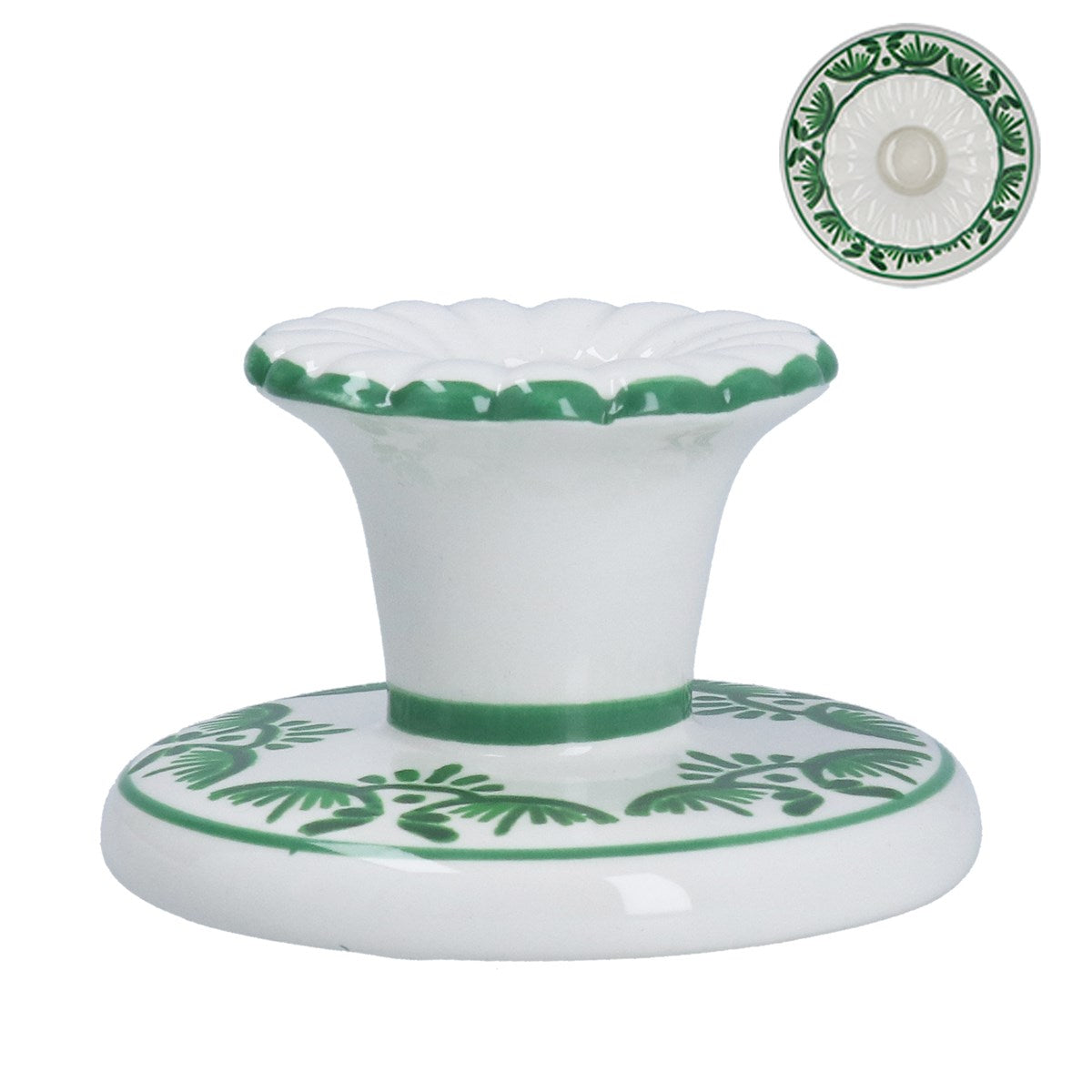 Green Folk Ceramic Short Candlestick