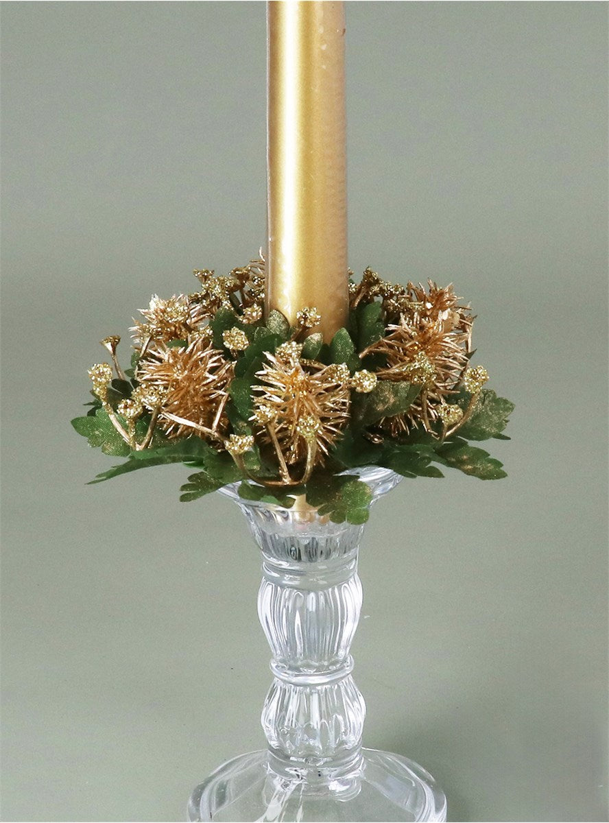 Candle Ring | Gold Sparkle Cone & Leaf