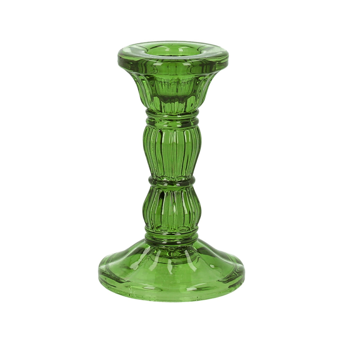 Green Glass Moulded Candlestick Sml
