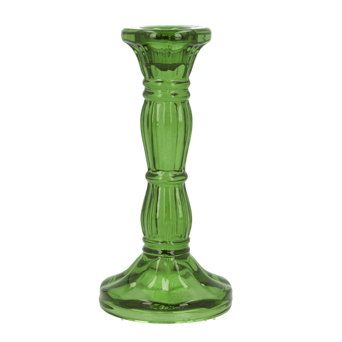 Green Glass Moulded Candlestick Medium