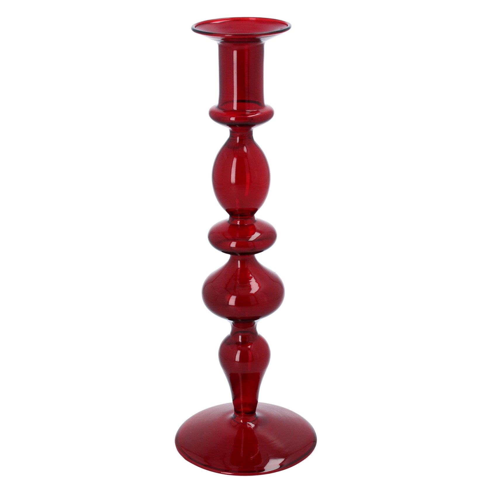 Dark red piped taper candle holder lge