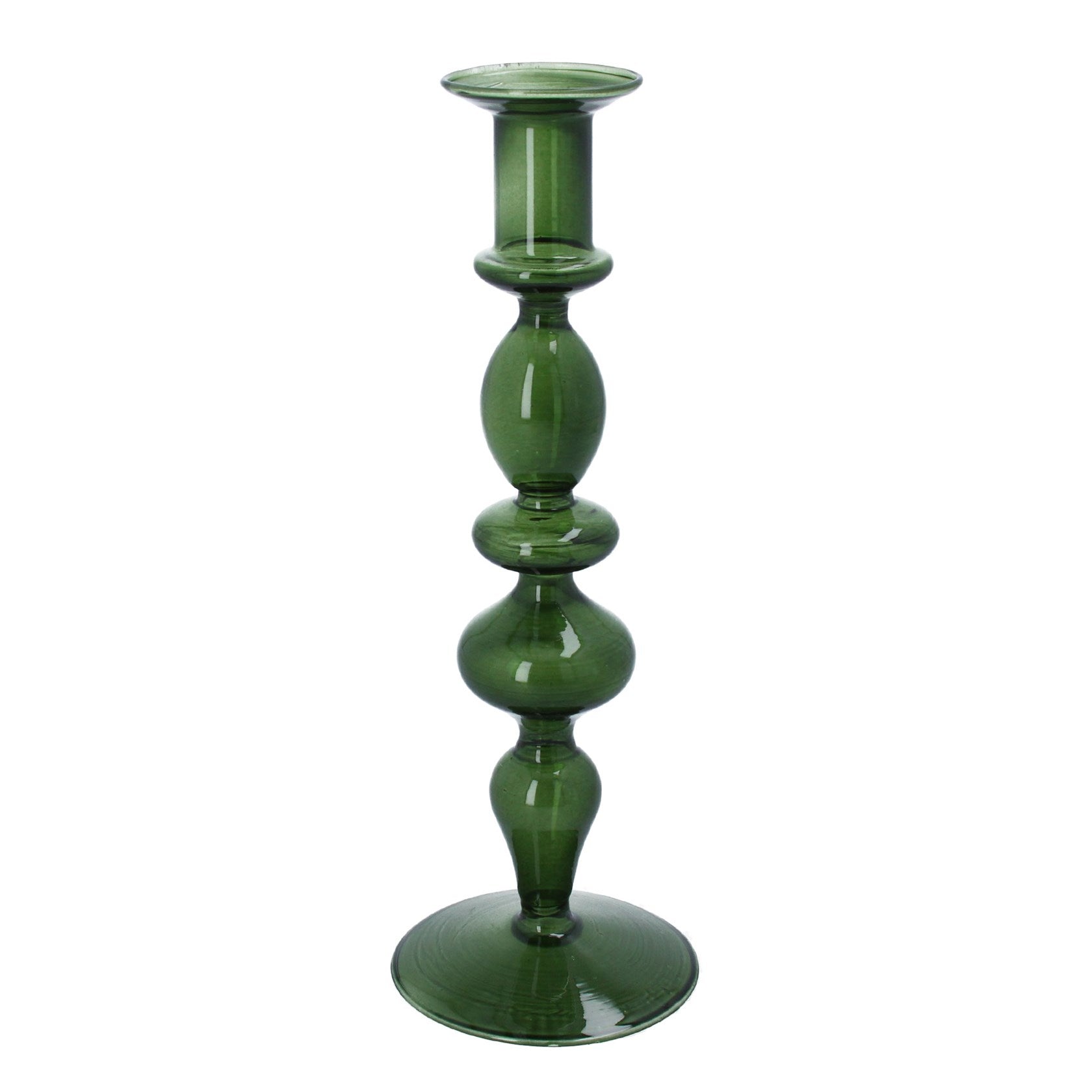 Dark Green with Rim Glass Candle Stick | Large