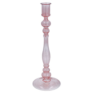 Clear pink glass tall candlestick