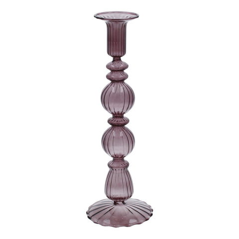 Aubergine Double Ball Glass Candlestick