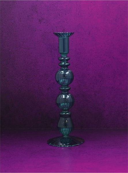 Turquoise Double Ball Glass Candle Stick