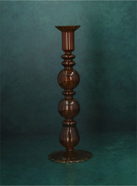 Dark Amber Double Ball Glass Candle Stick