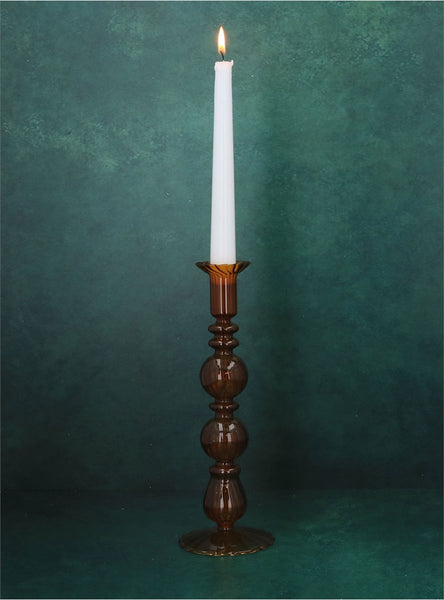 Dark Amber Double Ball Glass Candle Stick