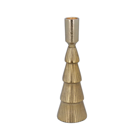 Gold Ribbed Metal Candlestick Sml