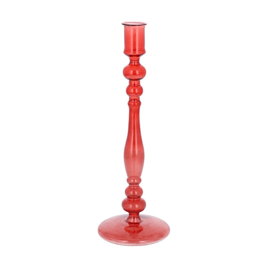 Tall Clear Red Glass Candlestick