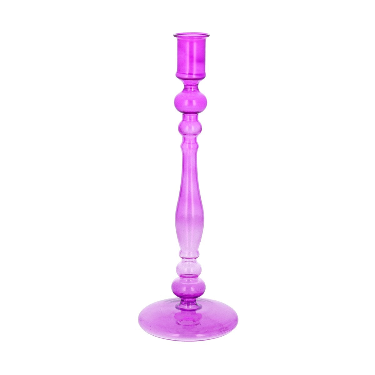 Tall Clear Fuchsia Glass Candlestick