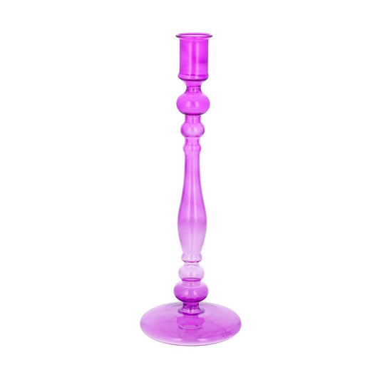 Tall Clear Fuchsia Glass Candlestick