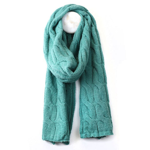 MINT GREEN CLASSIC CABLE KNIT SCARF