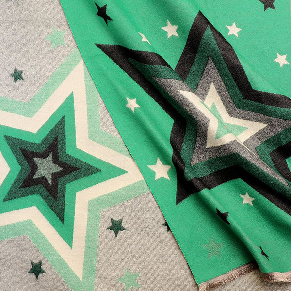 Green & Grey Bold Jacquard Star Print Scarf