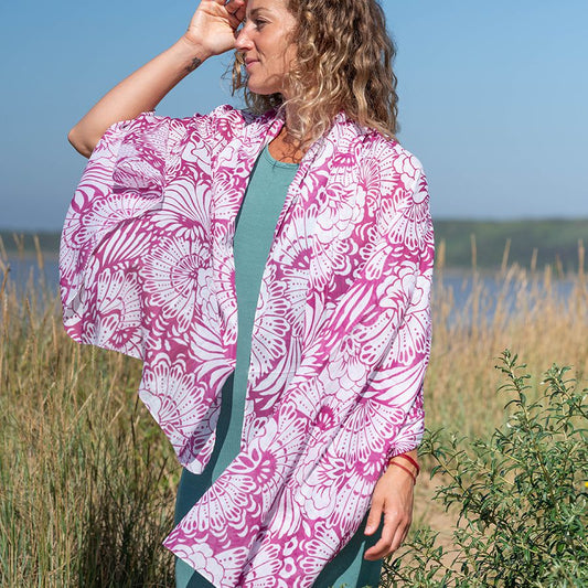 FUSCHIA SILHOUETTE PRINTED ORGANIC COTTON SCARF