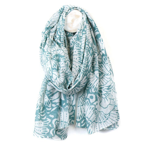 DUCK EGG SILHOUETTE PRINTED ORGANIC COTTON SCARF