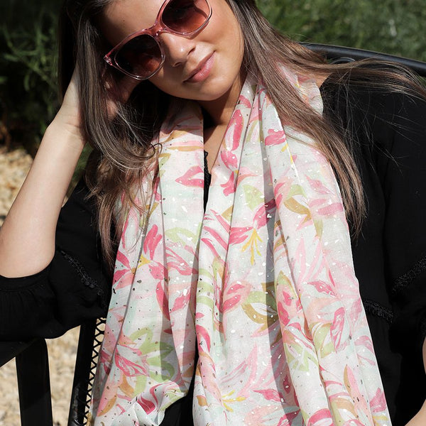 PASTEL PINK LILIES PRINT SCARF