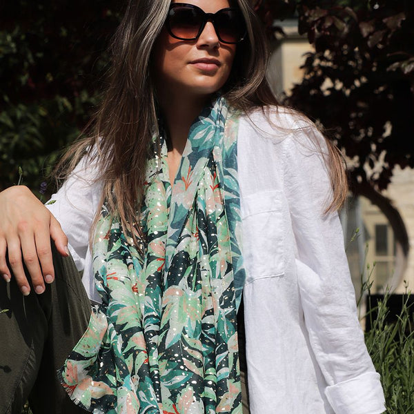 GREEN MIX LILIES PRINT REPREVE SCARF