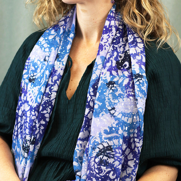 Blue paisley silhouette scarf