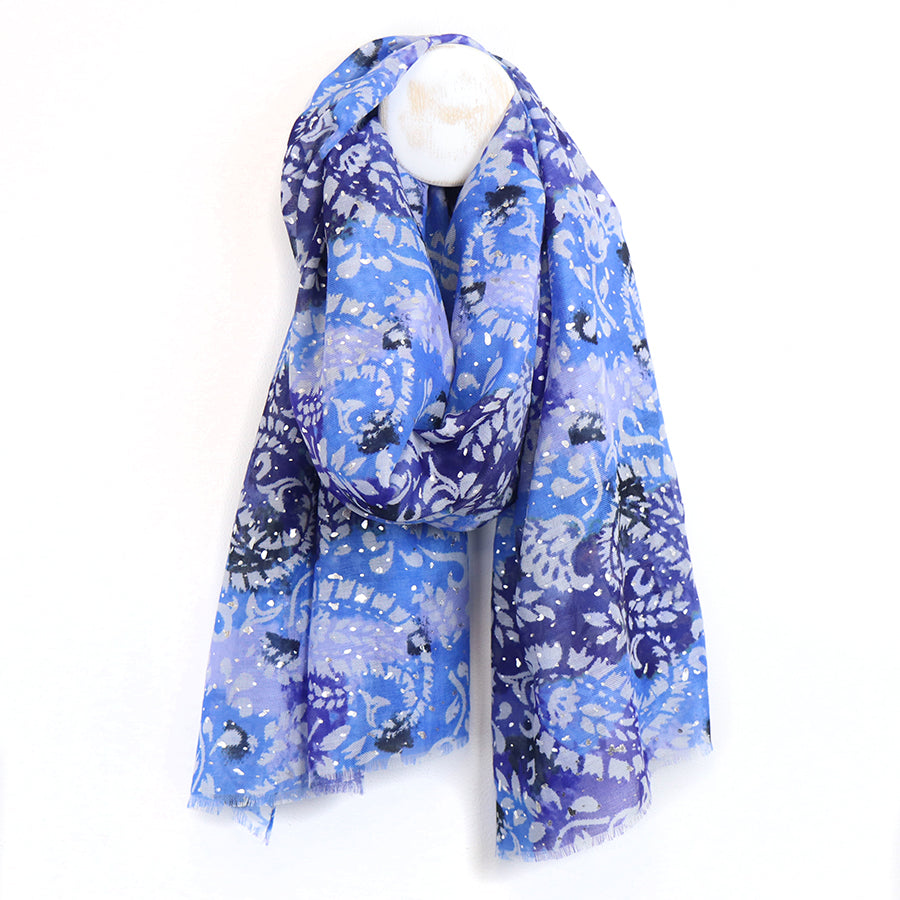 Blue paisley silhouette scarf