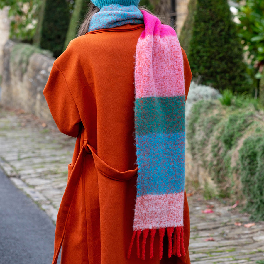Red/Aqua Mix Colour Block Soft Winter Scarf