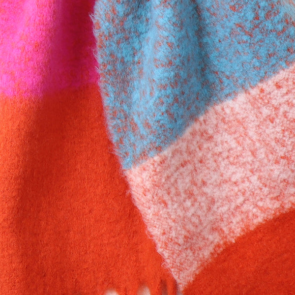 Red/Aqua Mix Colour Block Soft Winter Scarf