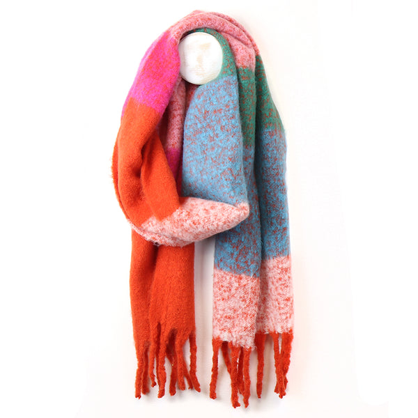 Red/Aqua Mix Colour Block Soft Winter Scarf