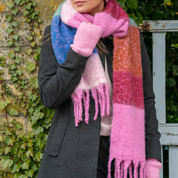 Pink Mix Colourblock Soft Winter Scarf